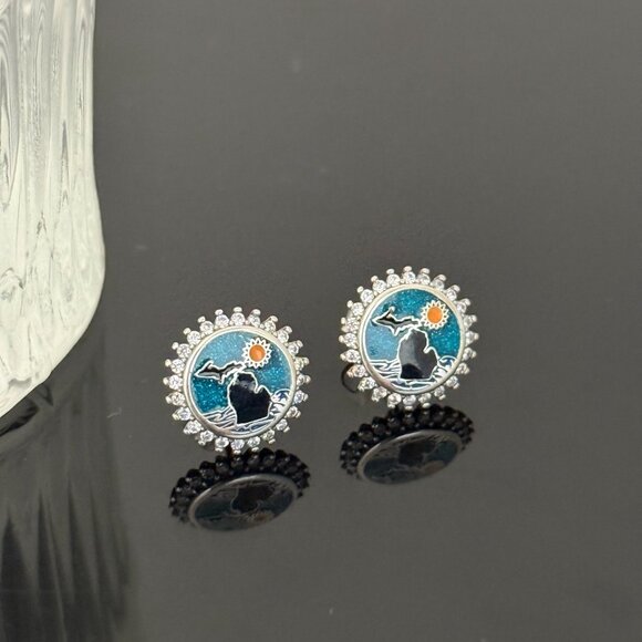 Michigan Bling Earrings S925 Sterling Silver Handmade Ear Stud - Picture 5 of 6